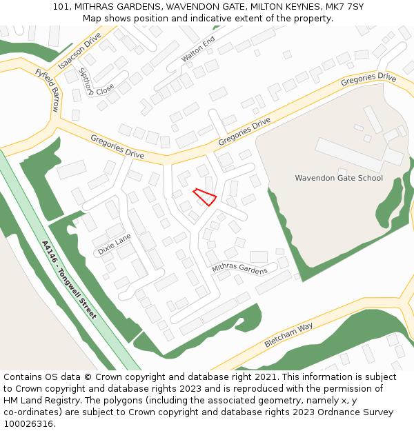 101, MITHRAS GARDENS, WAVENDON GATE, MILTON KEYNES, MK7 7SY: Location map and indicative extent of plot