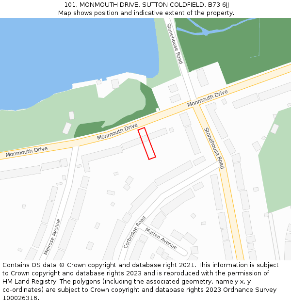 101, MONMOUTH DRIVE, SUTTON COLDFIELD, B73 6JJ: Location map and indicative extent of plot