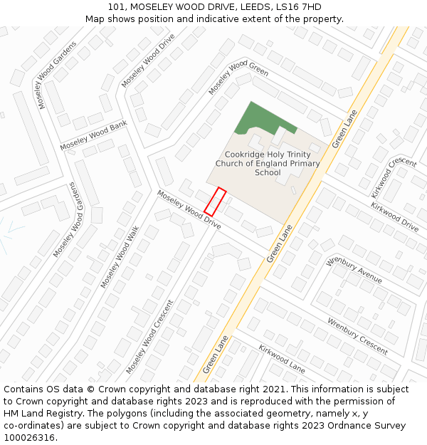 101, MOSELEY WOOD DRIVE, LEEDS, LS16 7HD: Location map and indicative extent of plot