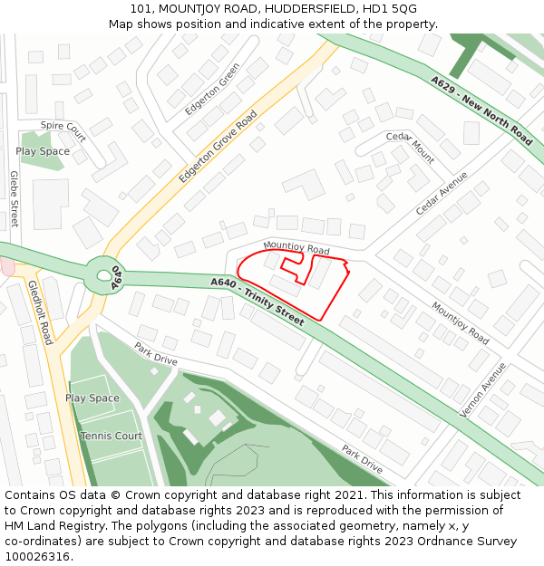 101, MOUNTJOY ROAD, HUDDERSFIELD, HD1 5QG: Location map and indicative extent of plot