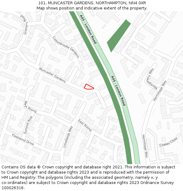 101, MUNCASTER GARDENS, NORTHAMPTON, NN4 0XR: Location map and indicative extent of plot