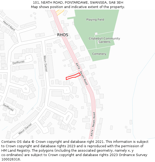 101, NEATH ROAD, PONTARDAWE, SWANSEA, SA8 3EH: Location map and indicative extent of plot