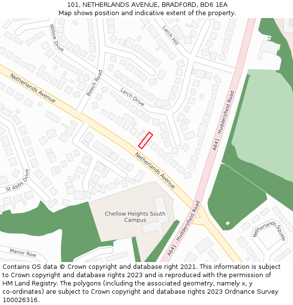 101, NETHERLANDS AVENUE, BRADFORD, BD6 1EA: Location map and indicative extent of plot