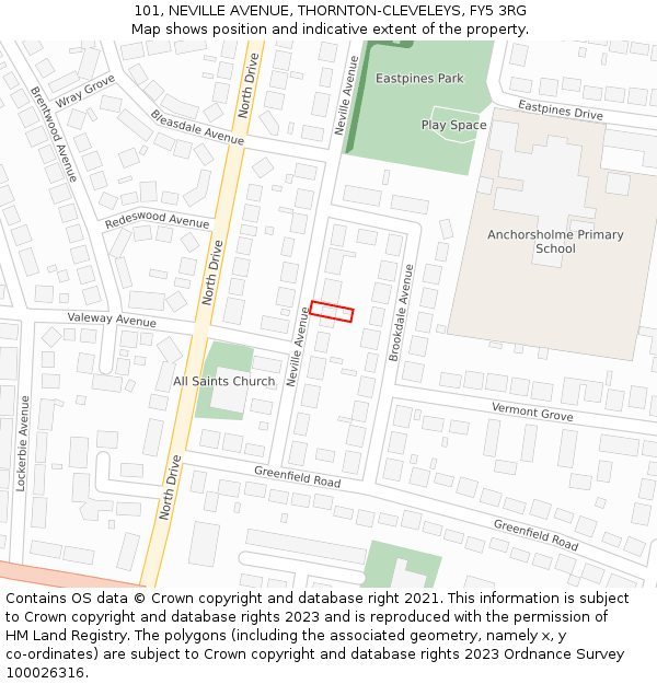 101, NEVILLE AVENUE, THORNTON-CLEVELEYS, FY5 3RG: Location map and indicative extent of plot