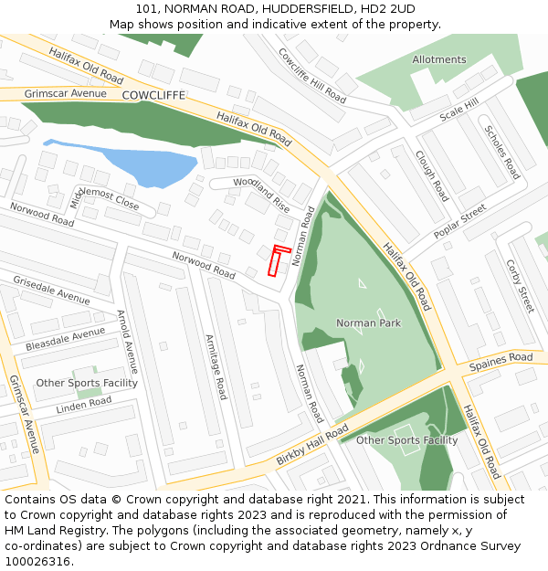 101, NORMAN ROAD, HUDDERSFIELD, HD2 2UD: Location map and indicative extent of plot