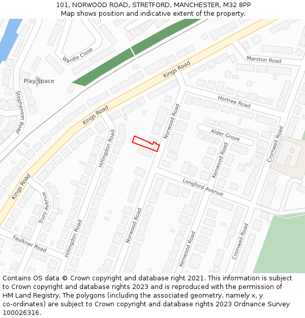 101, NORWOOD ROAD, STRETFORD, MANCHESTER, M32 8PP: Location map and indicative extent of plot