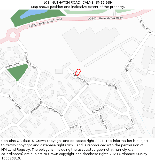 101, NUTHATCH ROAD, CALNE, SN11 9SH: Location map and indicative extent of plot