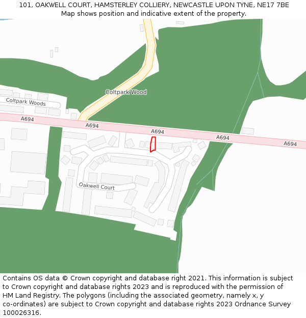 101, OAKWELL COURT, HAMSTERLEY COLLIERY, NEWCASTLE UPON TYNE, NE17 7BE: Location map and indicative extent of plot