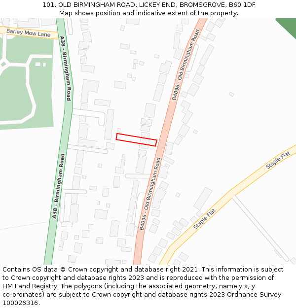 101, OLD BIRMINGHAM ROAD, LICKEY END, BROMSGROVE, B60 1DF: Location map and indicative extent of plot