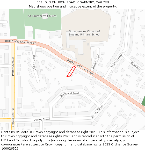 101, OLD CHURCH ROAD, COVENTRY, CV6 7EB: Location map and indicative extent of plot