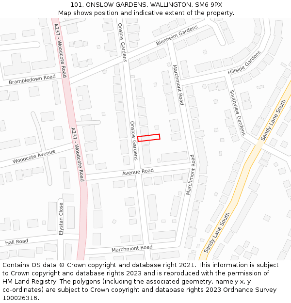 101, ONSLOW GARDENS, WALLINGTON, SM6 9PX: Location map and indicative extent of plot