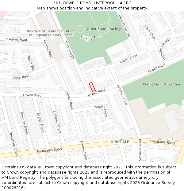 101, ORWELL ROAD, LIVERPOOL, L4 1RG: Location map and indicative extent of plot