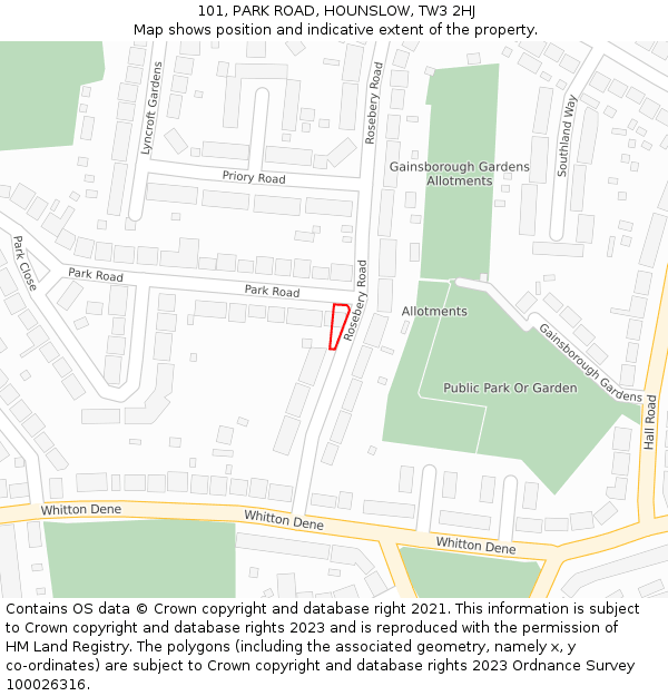 101, PARK ROAD, HOUNSLOW, TW3 2HJ: Location map and indicative extent of plot
