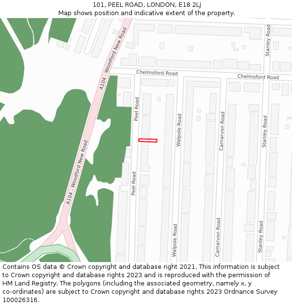 101, PEEL ROAD, LONDON, E18 2LJ: Location map and indicative extent of plot