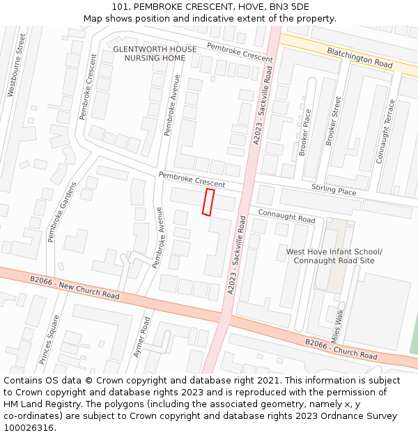 101, PEMBROKE CRESCENT, HOVE, BN3 5DE: Location map and indicative extent of plot