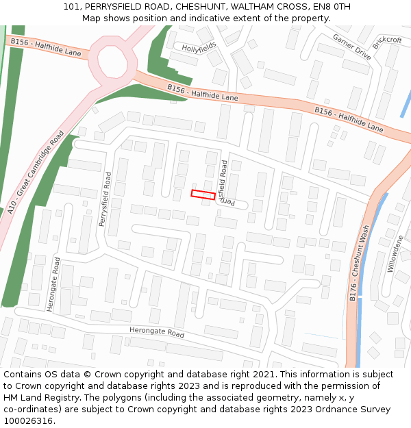 101, PERRYSFIELD ROAD, CHESHUNT, WALTHAM CROSS, EN8 0TH: Location map and indicative extent of plot