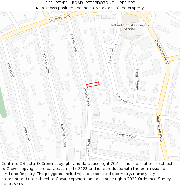 101, PEVERIL ROAD, PETERBOROUGH, PE1 3PP: Location map and indicative extent of plot