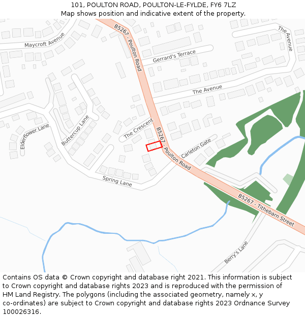 101, POULTON ROAD, POULTON-LE-FYLDE, FY6 7LZ: Location map and indicative extent of plot