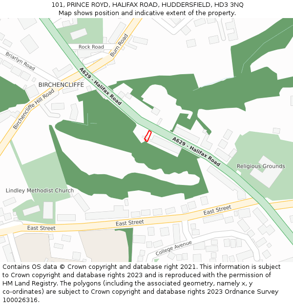 101, PRINCE ROYD, HALIFAX ROAD, HUDDERSFIELD, HD3 3NQ: Location map and indicative extent of plot