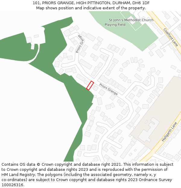 101, PRIORS GRANGE, HIGH PITTINGTON, DURHAM, DH6 1DF: Location map and indicative extent of plot