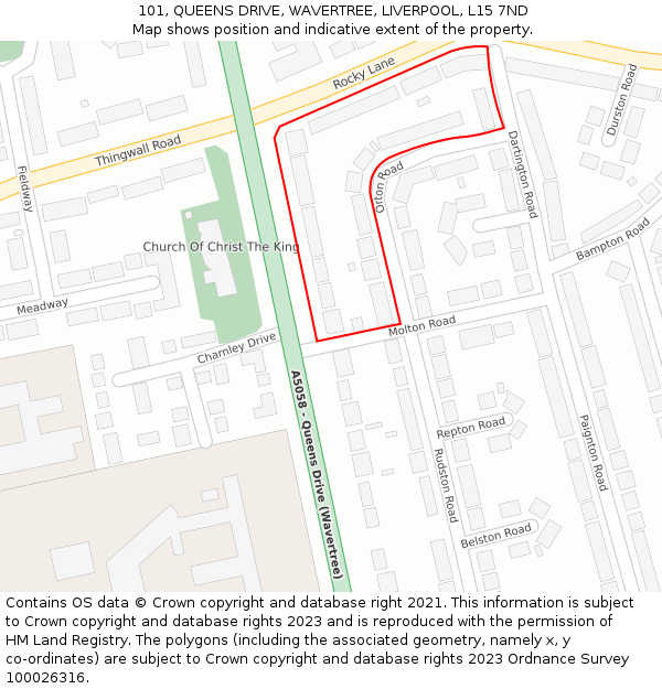 101, QUEENS DRIVE, WAVERTREE, LIVERPOOL, L15 7ND: Location map and indicative extent of plot