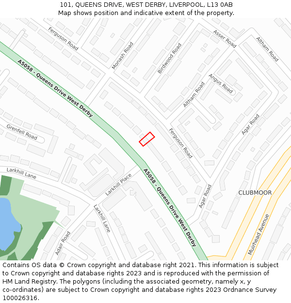 101, QUEENS DRIVE, WEST DERBY, LIVERPOOL, L13 0AB: Location map and indicative extent of plot