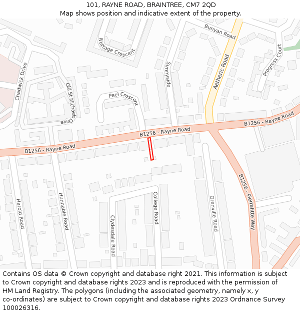 101, RAYNE ROAD, BRAINTREE, CM7 2QD: Location map and indicative extent of plot