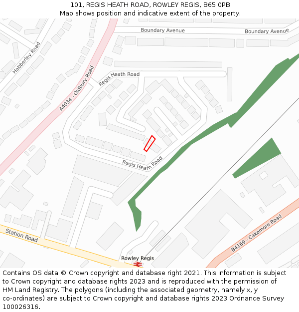 101, REGIS HEATH ROAD, ROWLEY REGIS, B65 0PB: Location map and indicative extent of plot