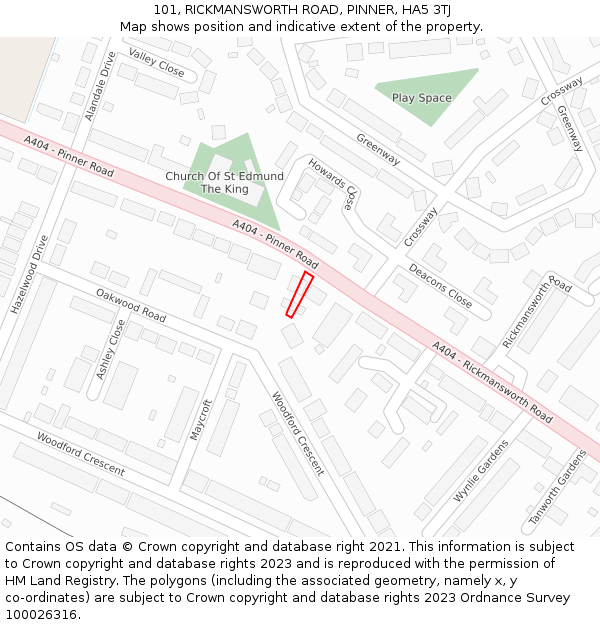 101, RICKMANSWORTH ROAD, PINNER, HA5 3TJ: Location map and indicative extent of plot