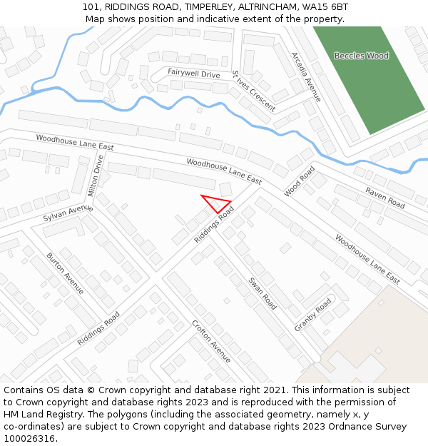 101, RIDDINGS ROAD, TIMPERLEY, ALTRINCHAM, WA15 6BT: Location map and indicative extent of plot