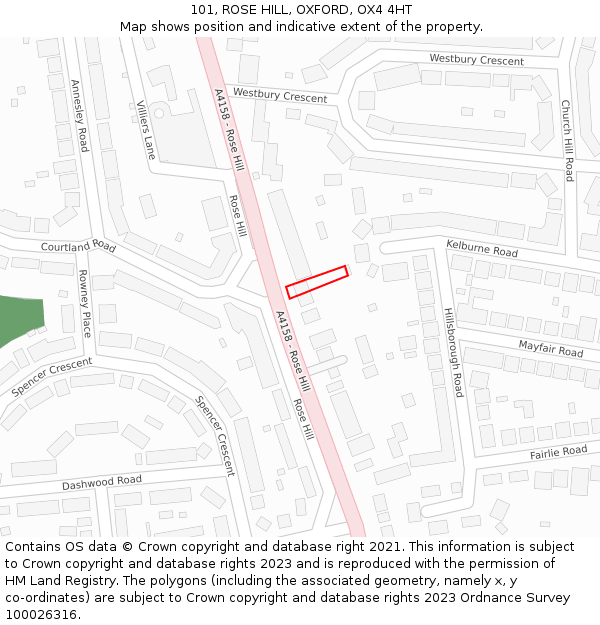 101, ROSE HILL, OXFORD, OX4 4HT: Location map and indicative extent of plot