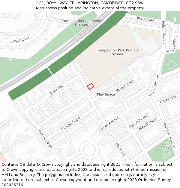 101, ROYAL WAY, TRUMPINGTON, CAMBRIDGE, CB2 9AW: Location map and indicative extent of plot