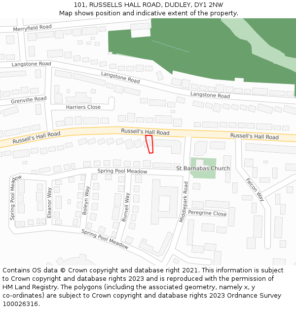 101, RUSSELLS HALL ROAD, DUDLEY, DY1 2NW: Location map and indicative extent of plot