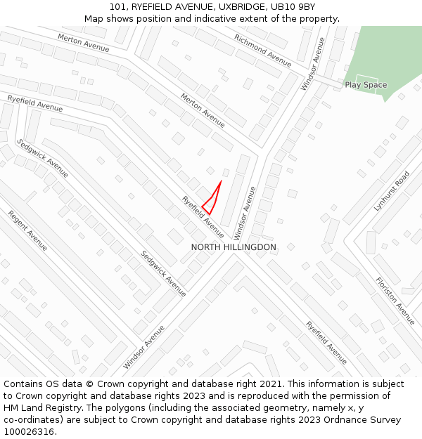 101, RYEFIELD AVENUE, UXBRIDGE, UB10 9BY: Location map and indicative extent of plot