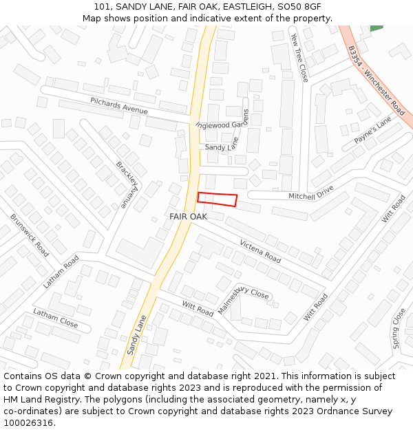 101, SANDY LANE, FAIR OAK, EASTLEIGH, SO50 8GF: Location map and indicative extent of plot