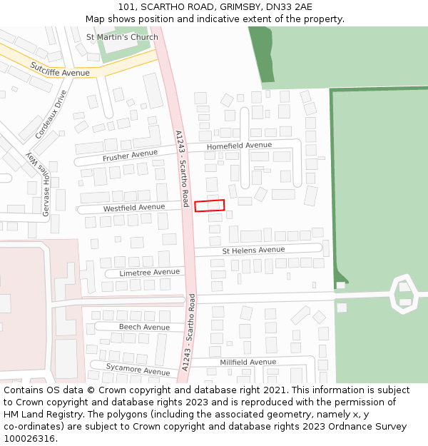 101, SCARTHO ROAD, GRIMSBY, DN33 2AE: Location map and indicative extent of plot