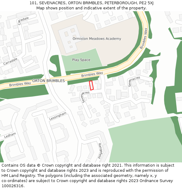 101, SEVENACRES, ORTON BRIMBLES, PETERBOROUGH, PE2 5XJ: Location map and indicative extent of plot