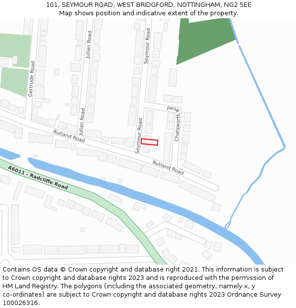 101, SEYMOUR ROAD, WEST BRIDGFORD, NOTTINGHAM, NG2 5EE: Location map and indicative extent of plot