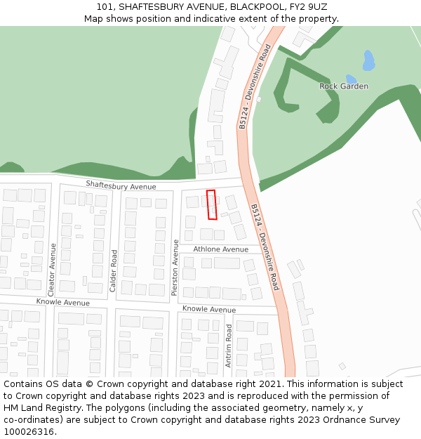 101, SHAFTESBURY AVENUE, BLACKPOOL, FY2 9UZ: Location map and indicative extent of plot