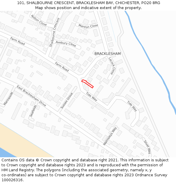 101, SHALBOURNE CRESCENT, BRACKLESHAM BAY, CHICHESTER, PO20 8RG: Location map and indicative extent of plot