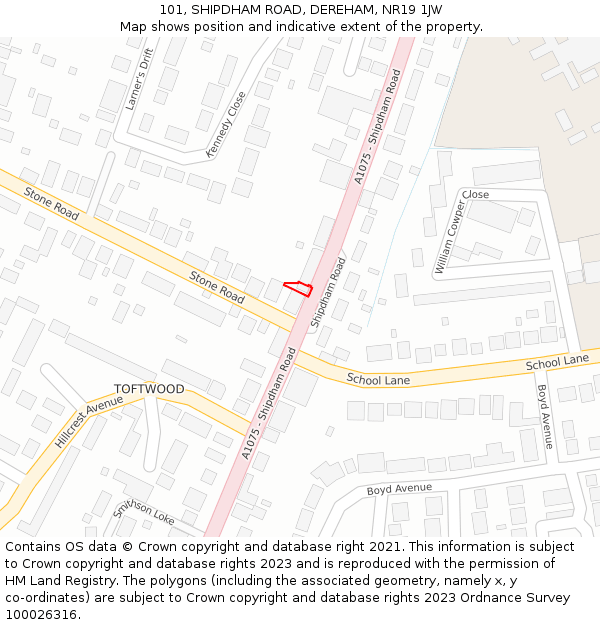 101, SHIPDHAM ROAD, DEREHAM, NR19 1JW: Location map and indicative extent of plot