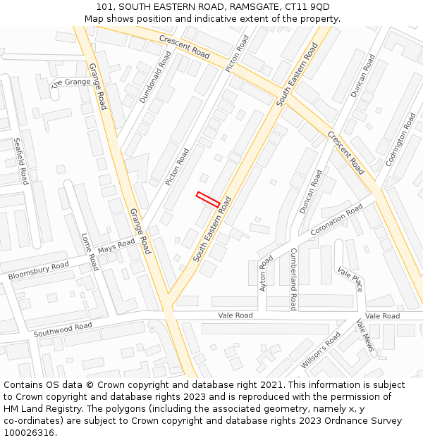 101, SOUTH EASTERN ROAD, RAMSGATE, CT11 9QD: Location map and indicative extent of plot