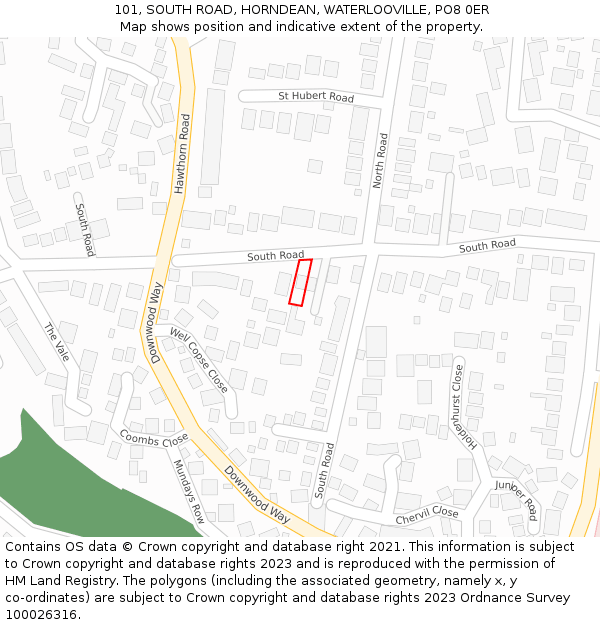 101, SOUTH ROAD, HORNDEAN, WATERLOOVILLE, PO8 0ER: Location map and indicative extent of plot