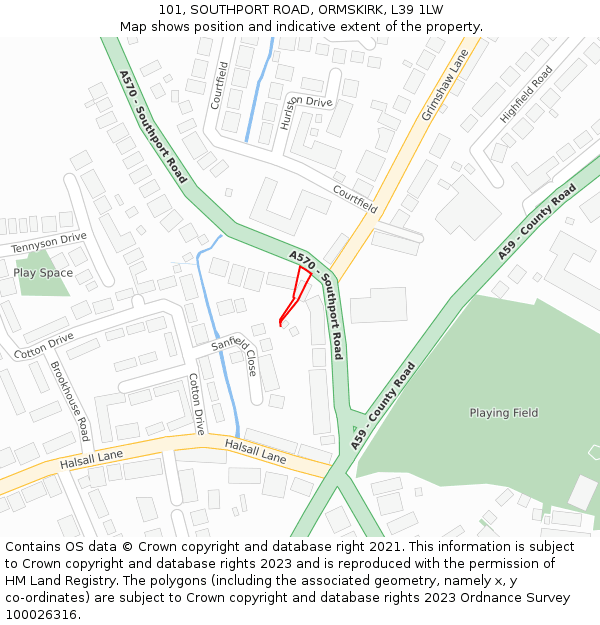 101, SOUTHPORT ROAD, ORMSKIRK, L39 1LW: Location map and indicative extent of plot