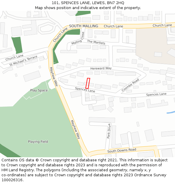 101, SPENCES LANE, LEWES, BN7 2HQ: Location map and indicative extent of plot