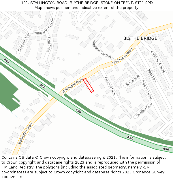 101, STALLINGTON ROAD, BLYTHE BRIDGE, STOKE-ON-TRENT, ST11 9PD: Location map and indicative extent of plot
