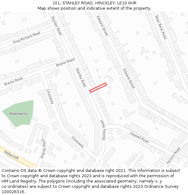 101, STANLEY ROAD, HINCKLEY, LE10 0HR: Location map and indicative extent of plot