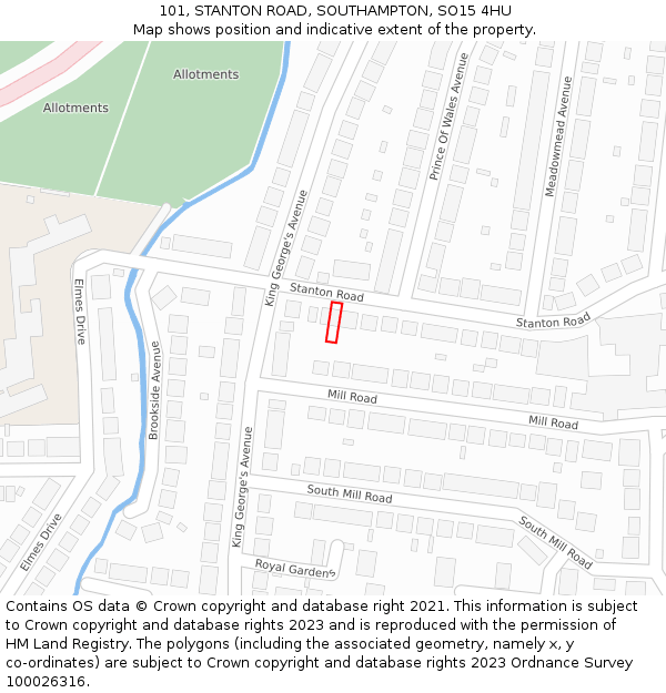 101, STANTON ROAD, SOUTHAMPTON, SO15 4HU: Location map and indicative extent of plot