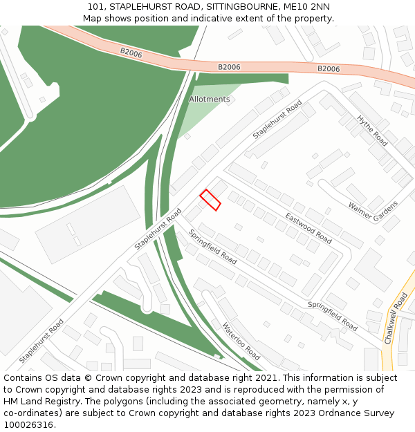 101, STAPLEHURST ROAD, SITTINGBOURNE, ME10 2NN: Location map and indicative extent of plot