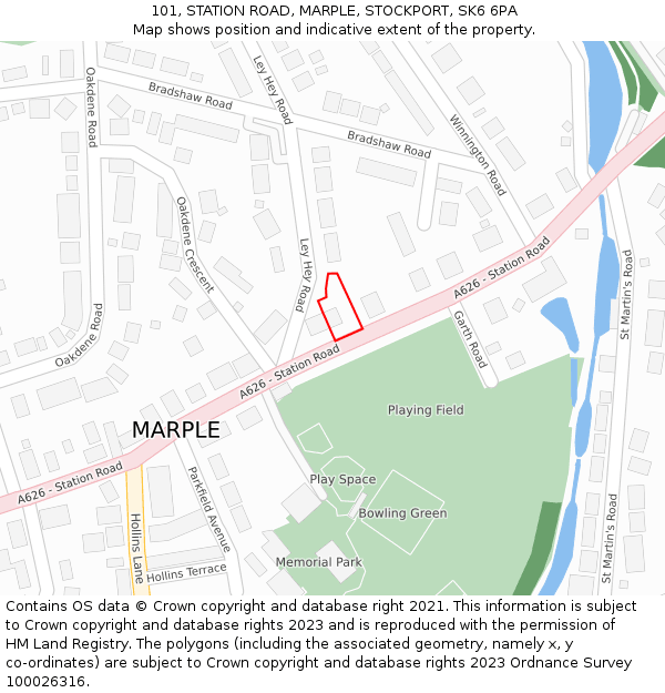 101, STATION ROAD, MARPLE, STOCKPORT, SK6 6PA: Location map and indicative extent of plot